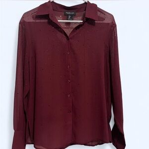 Rachel Zoe Burgundy & Rhinestone Button Down Blouse